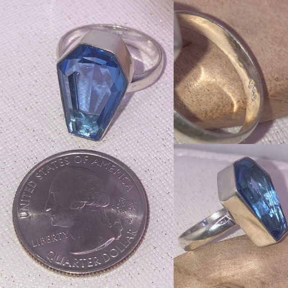 Coffin Cut London Blue Topaz Gemstone Handmade Ring - Picture 4 of 4
